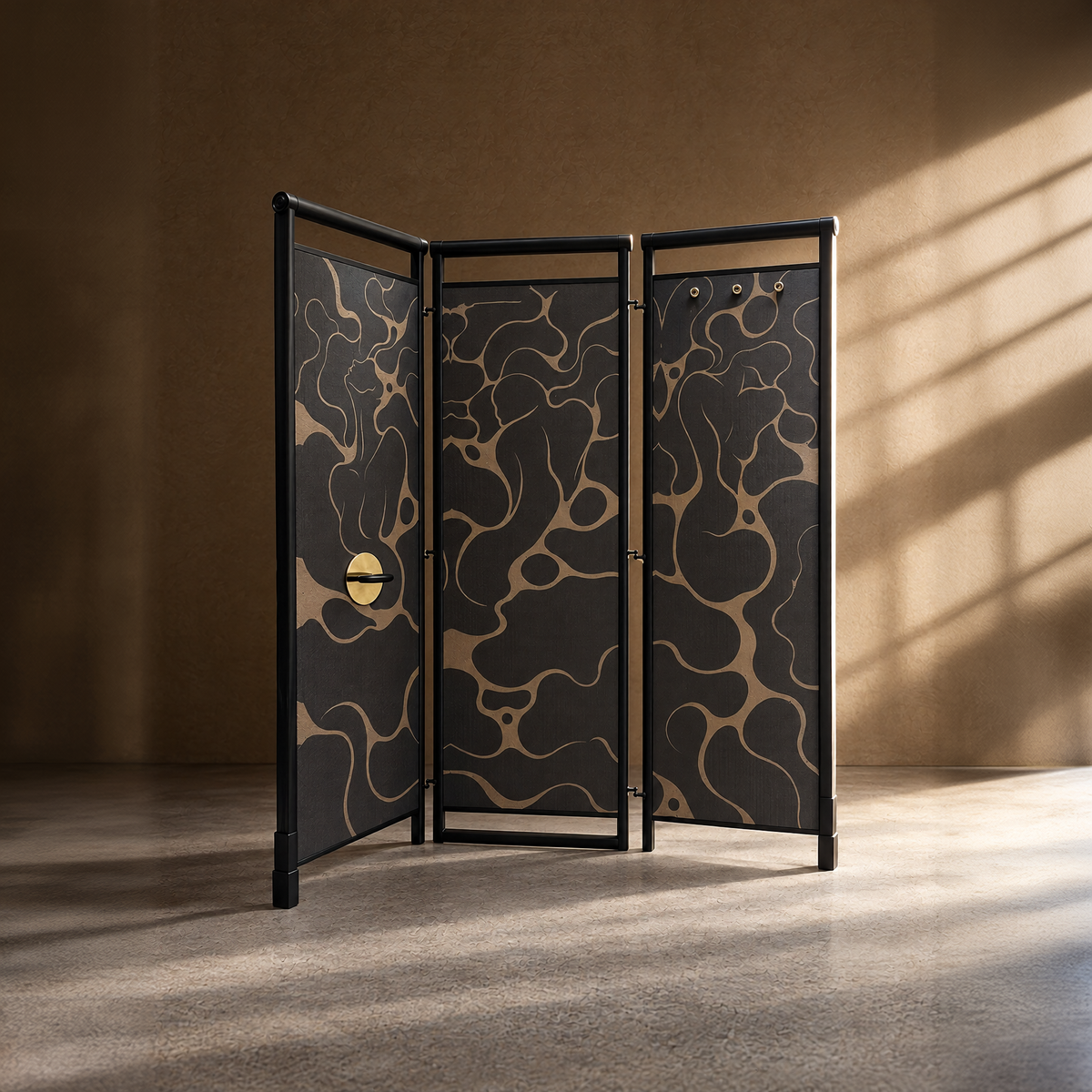 Solitude Screen - Abstract Textile Screen with Hooks and Cup Holder