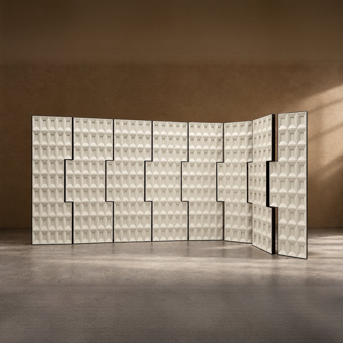 Facet Screen - Sculpted Leather Panel Screen