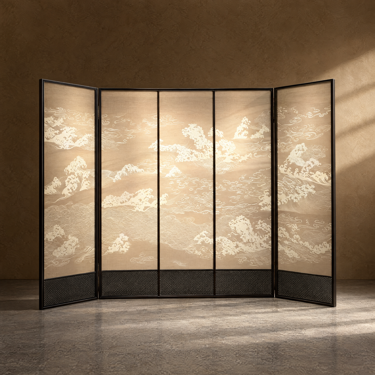 Tidal Reverie Screen - Wave Motif Textile Screen