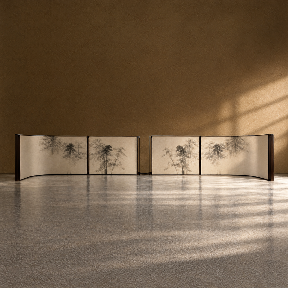 Bamboo Mist Hand-Painted Screen