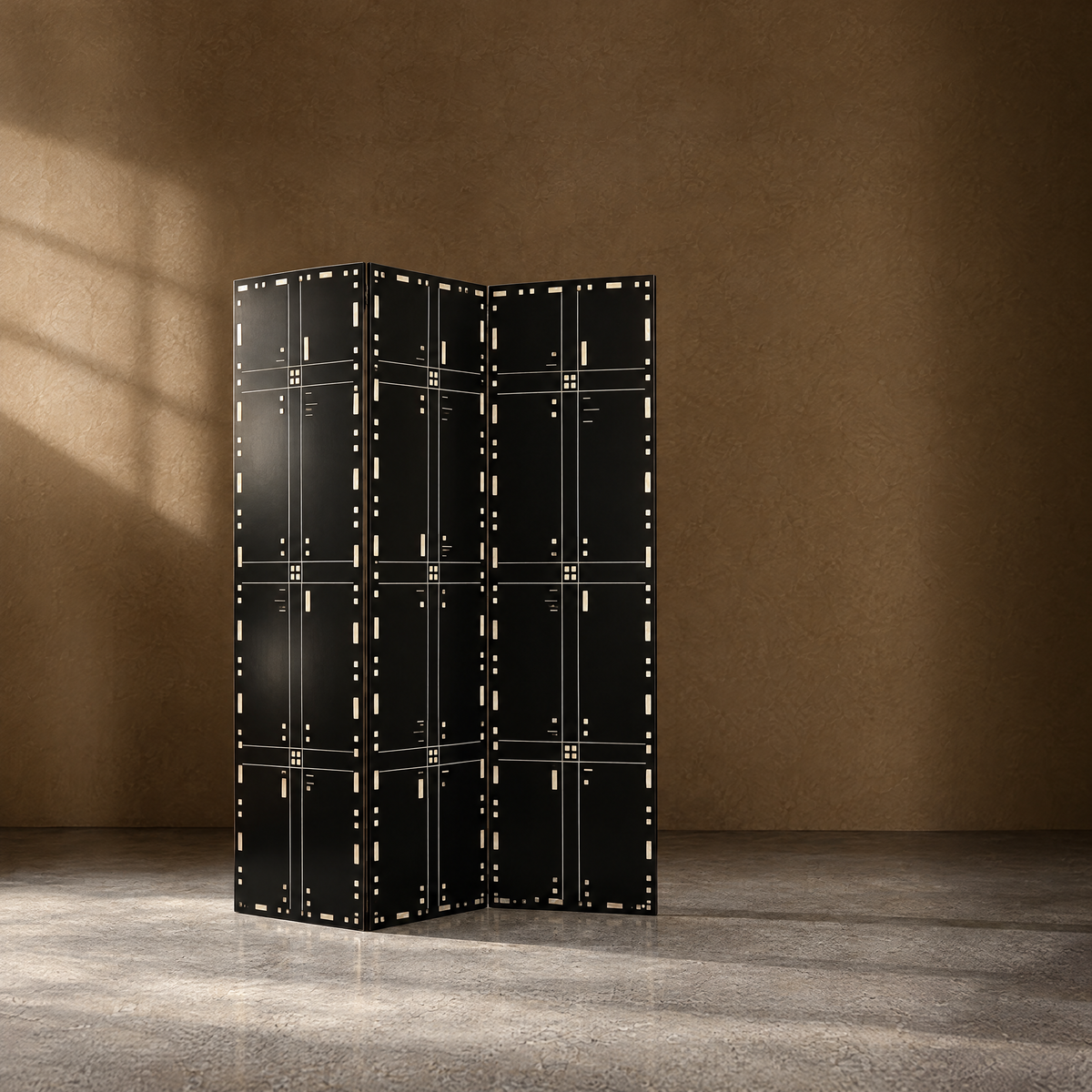 Tessera Screen - Geometric Wood and Shell Inlay Screen