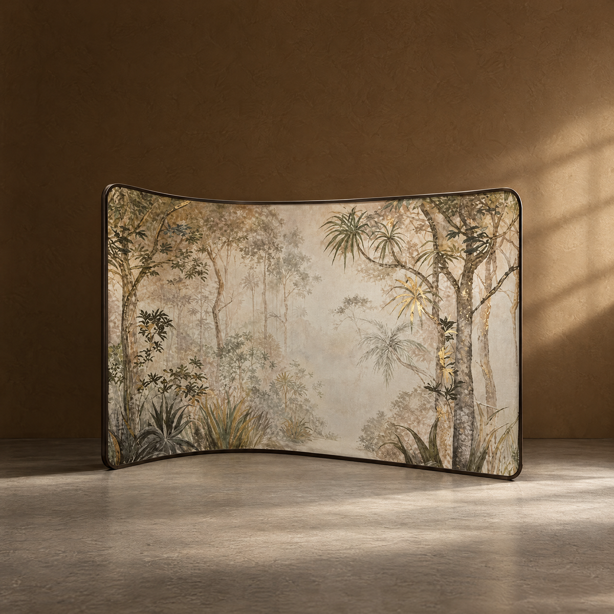 Verdant Reverie Screen - Curved Tropical Botanical Textile Screen