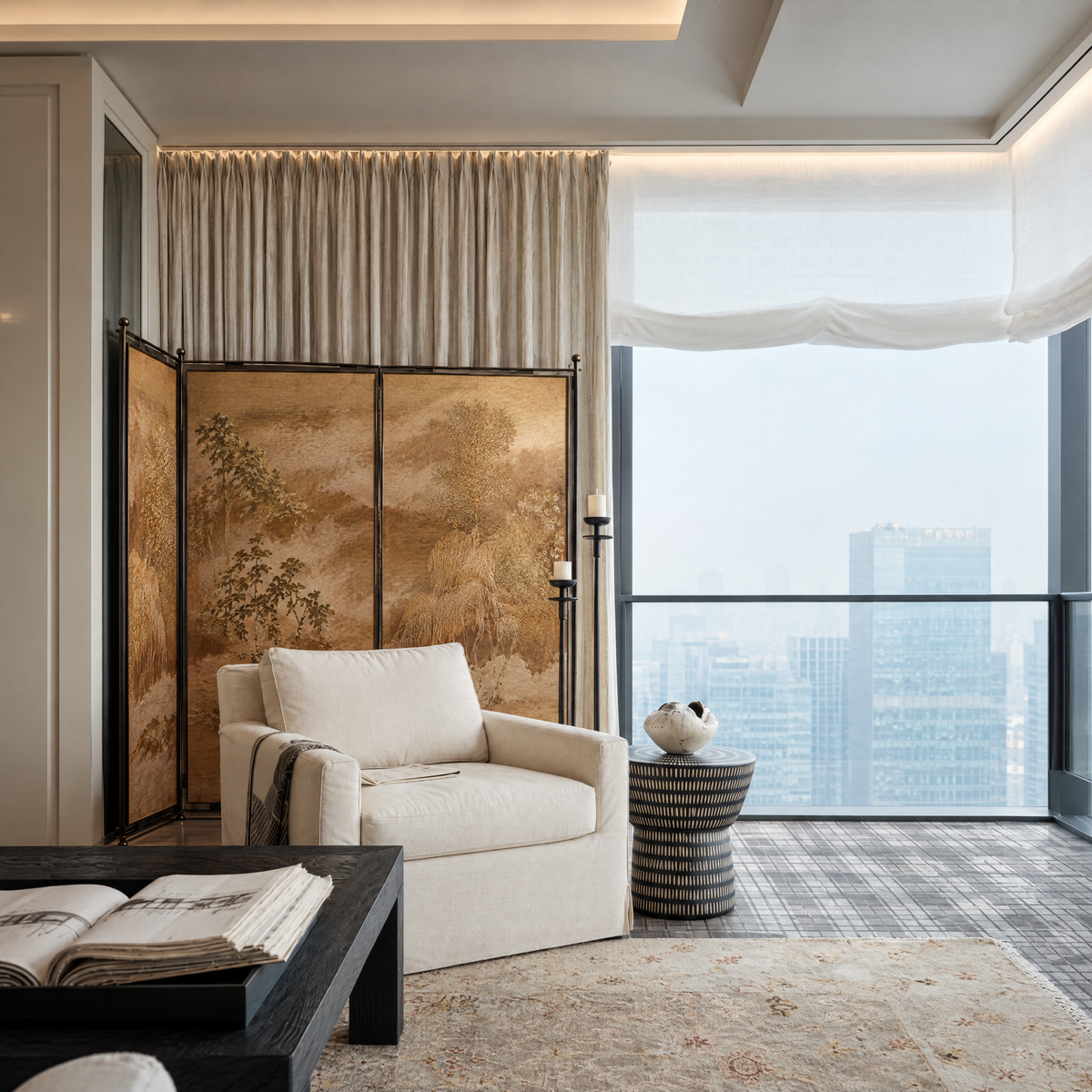 Amber Landscape Screen - Warm-Toned Landscape Textile Screen