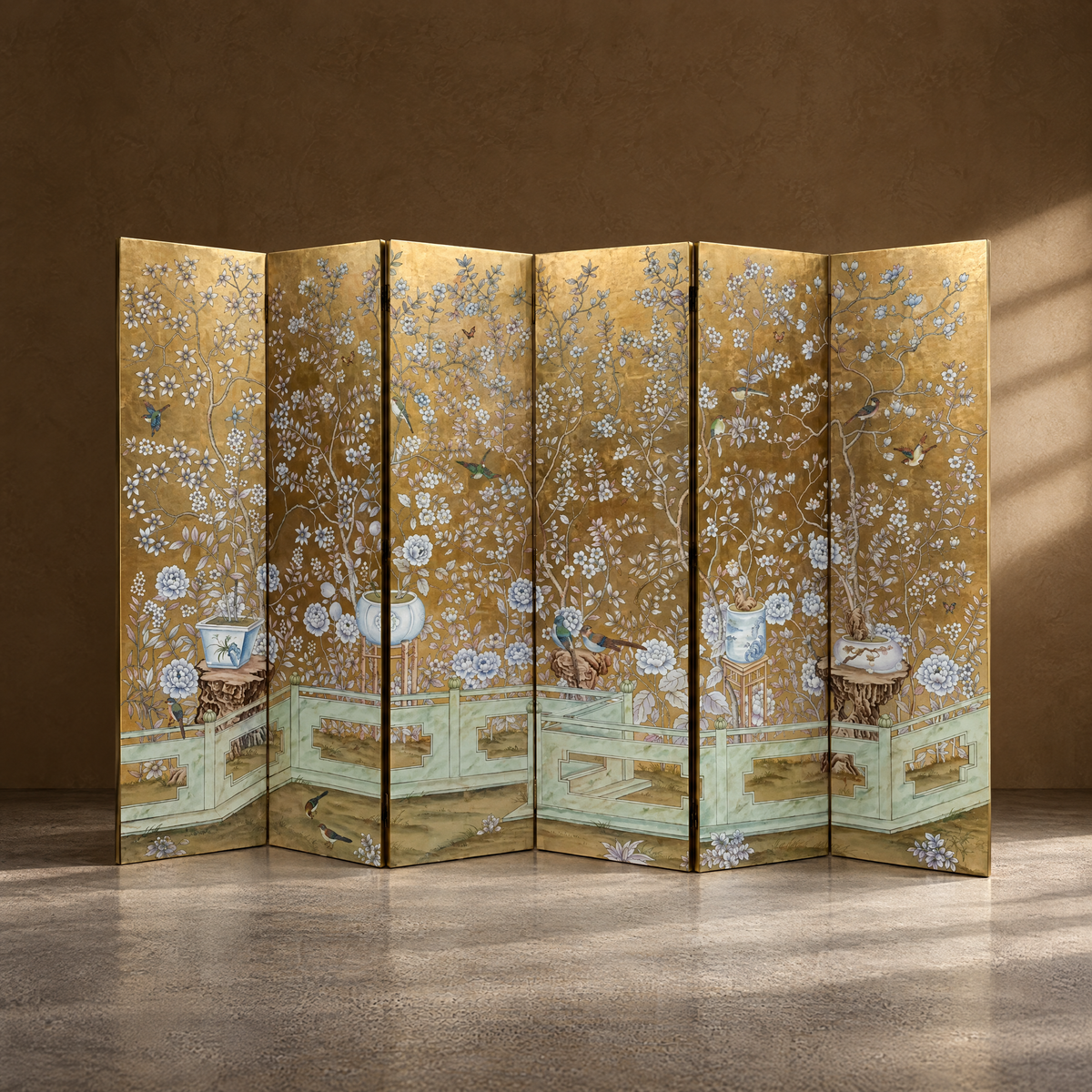 Gilded Garden Screen - Gold-Leaf Hand-Painted Garden Screen