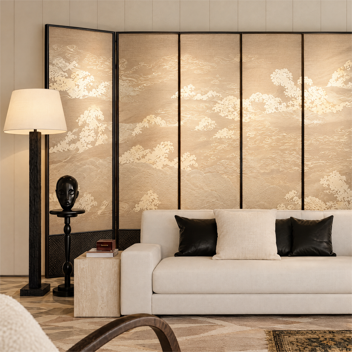 Tidal Reverie Screen - Wave Motif Textile Screen