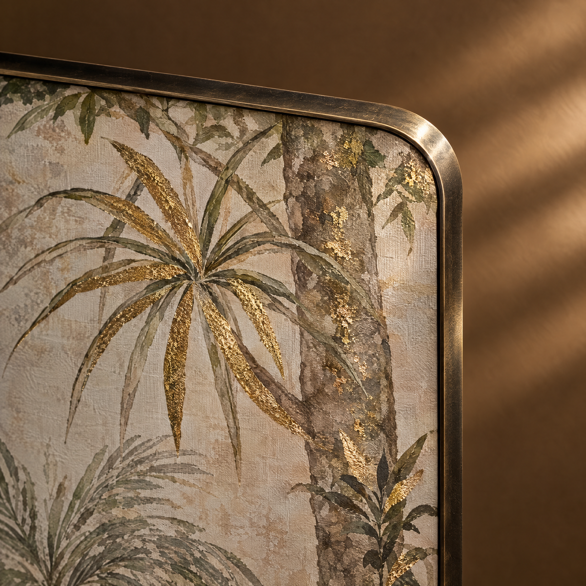 Verdant Reverie Screen - Curved Tropical Botanical Textile Screen