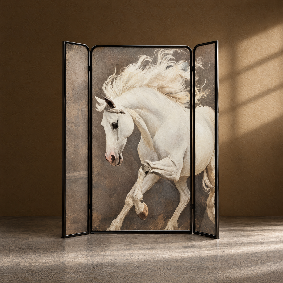 White Mane Screen - Hand-Painted White Horse Screen