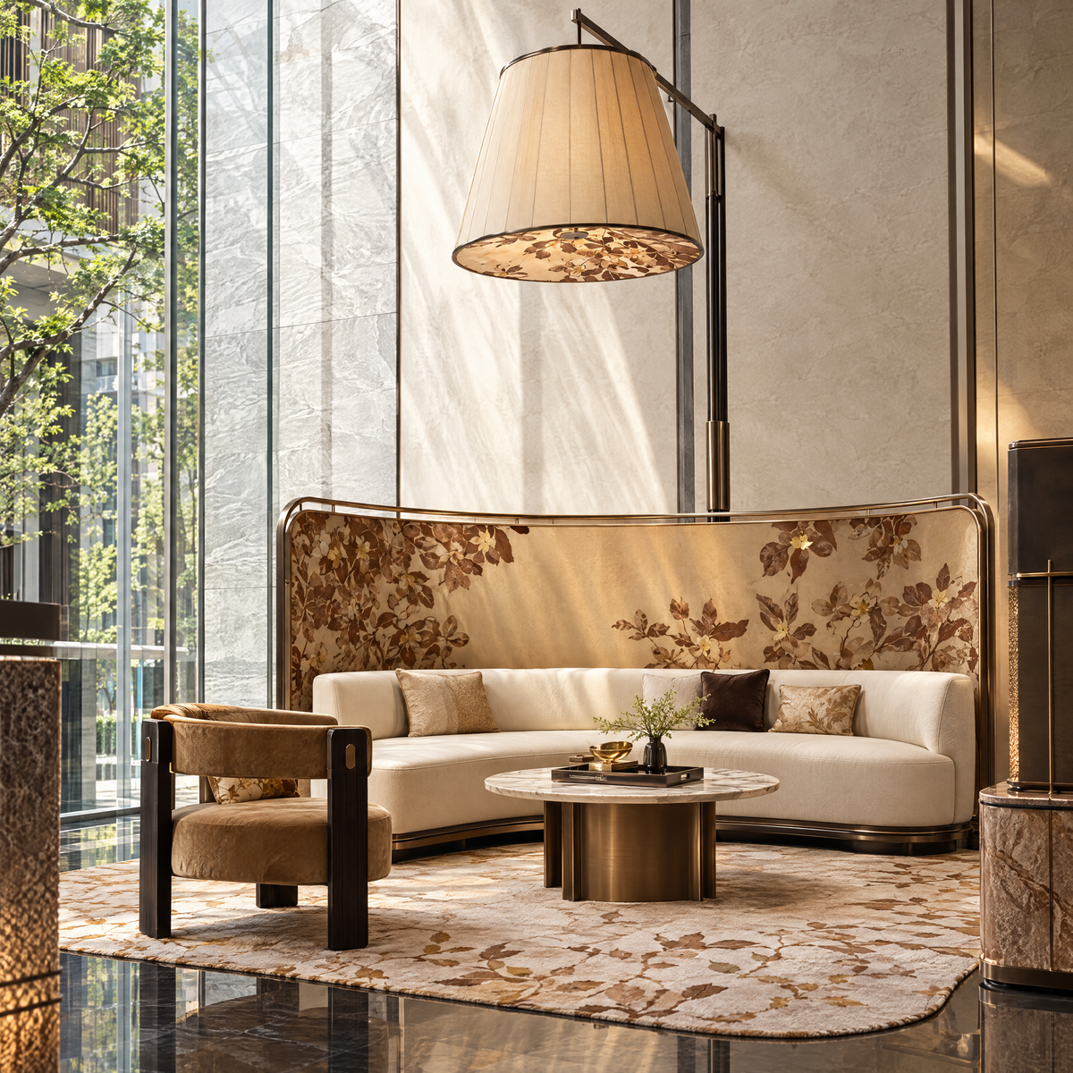 Petal Arc Screen - Curved Botanical Textile Screen