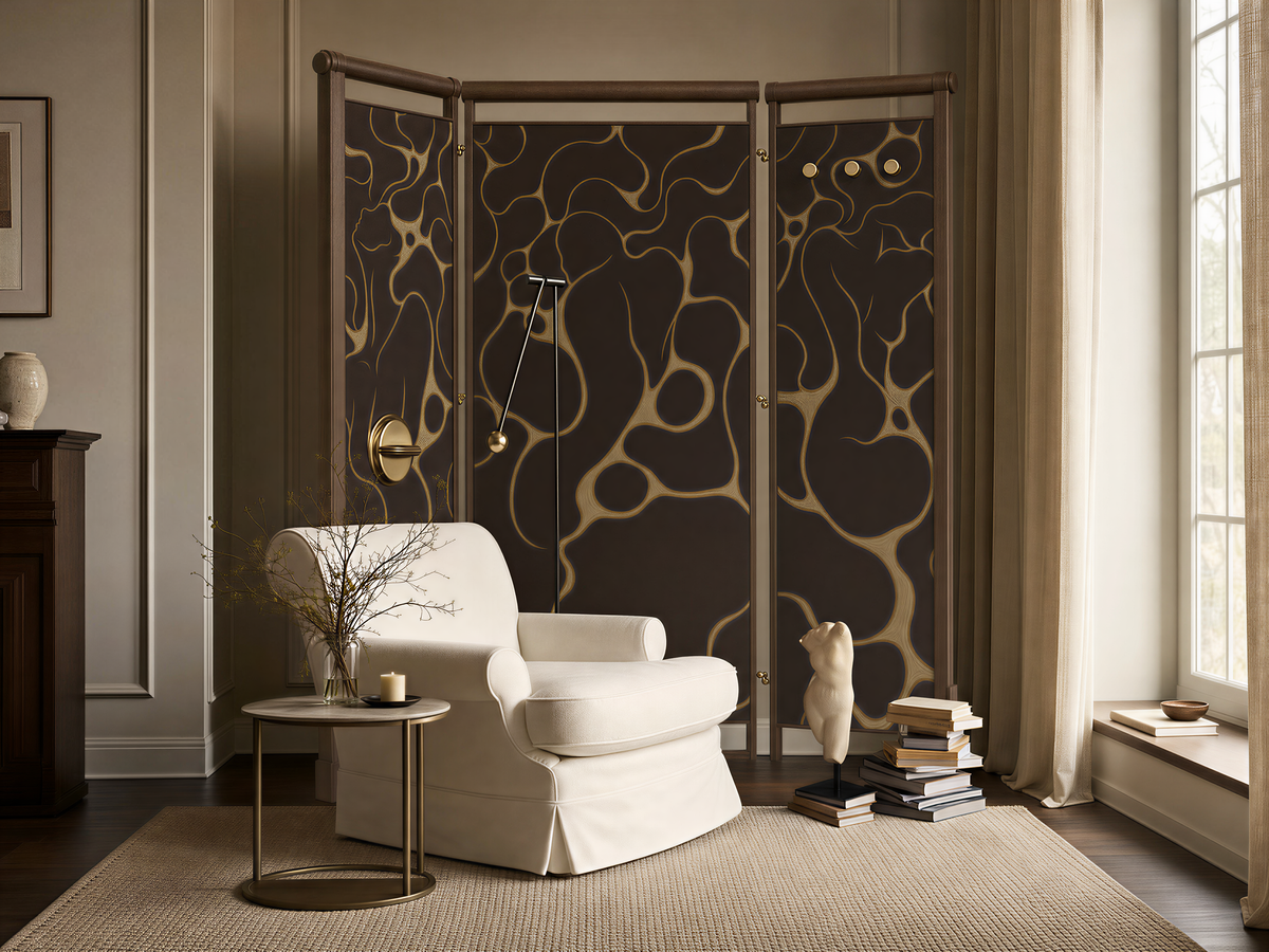 Solitude Screen - Abstract Textile Screen with Hooks and Cup Holder