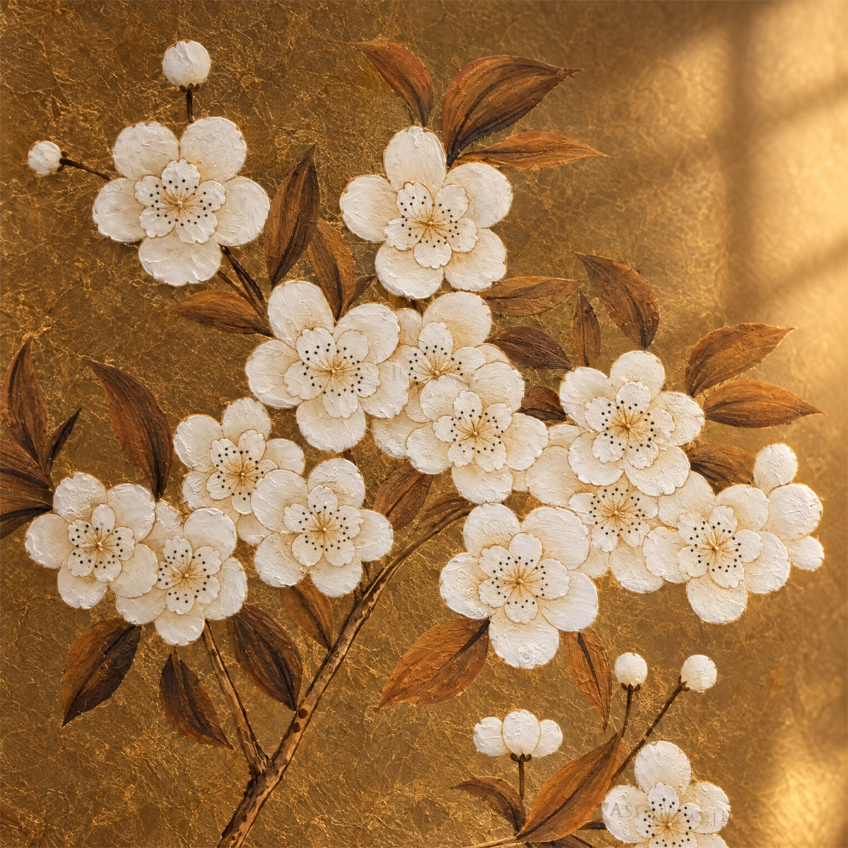 Fleur Relief Screen - Hand-Painted Dimensional Floral Screen