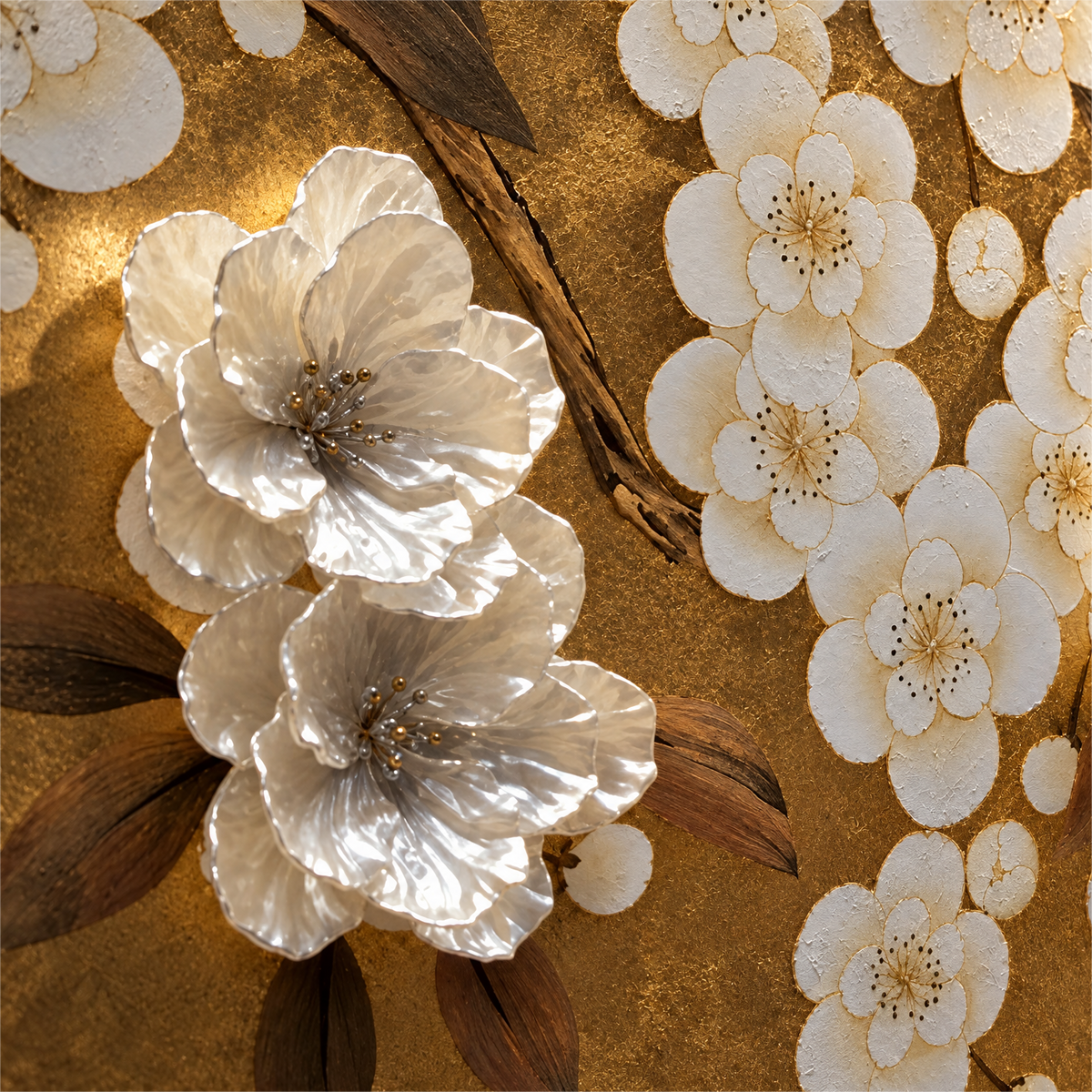 Fleur Relief Screen - Hand-Painted Dimensional Floral Screen