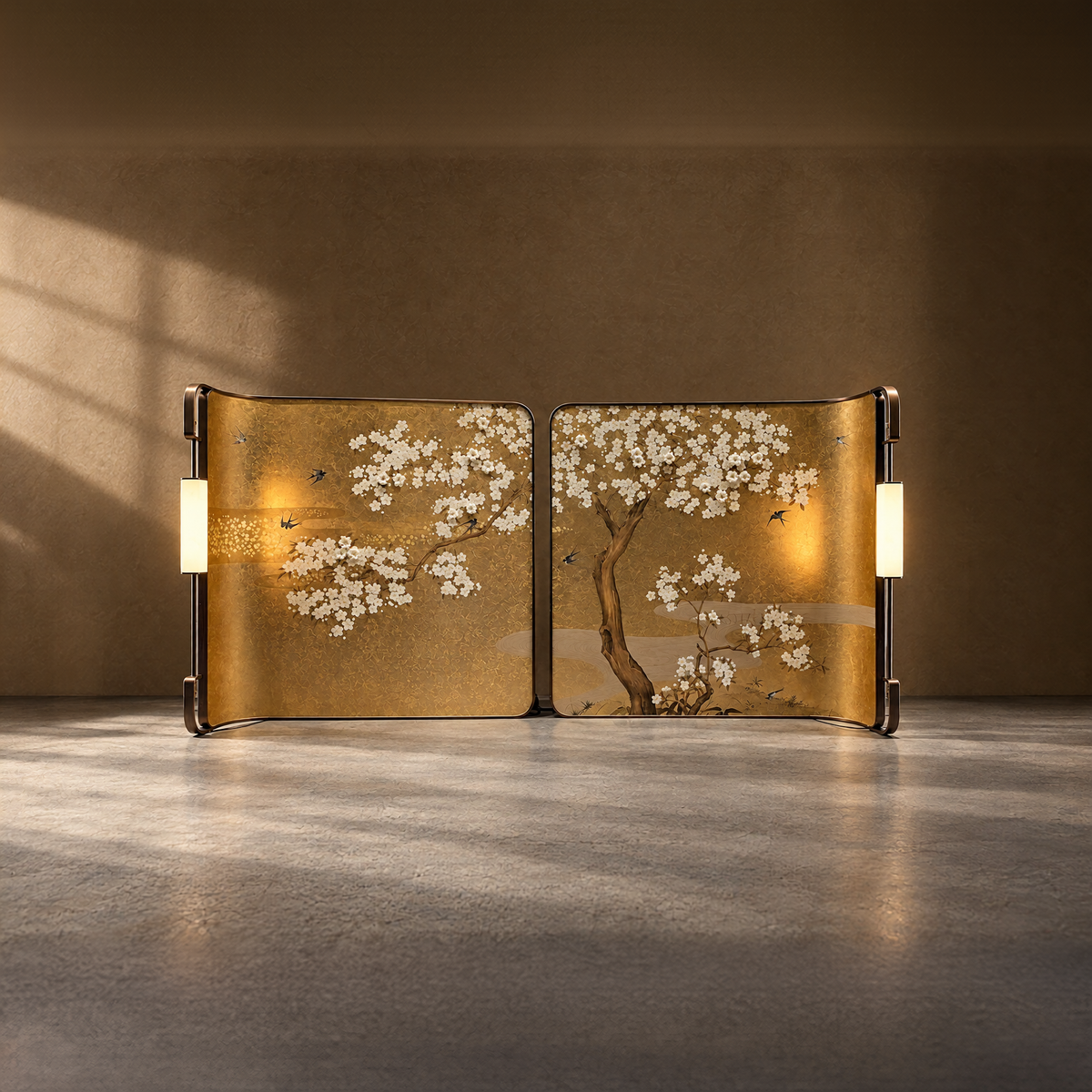 Fleur Relief Screen - Hand-Painted Dimensional Floral Screen