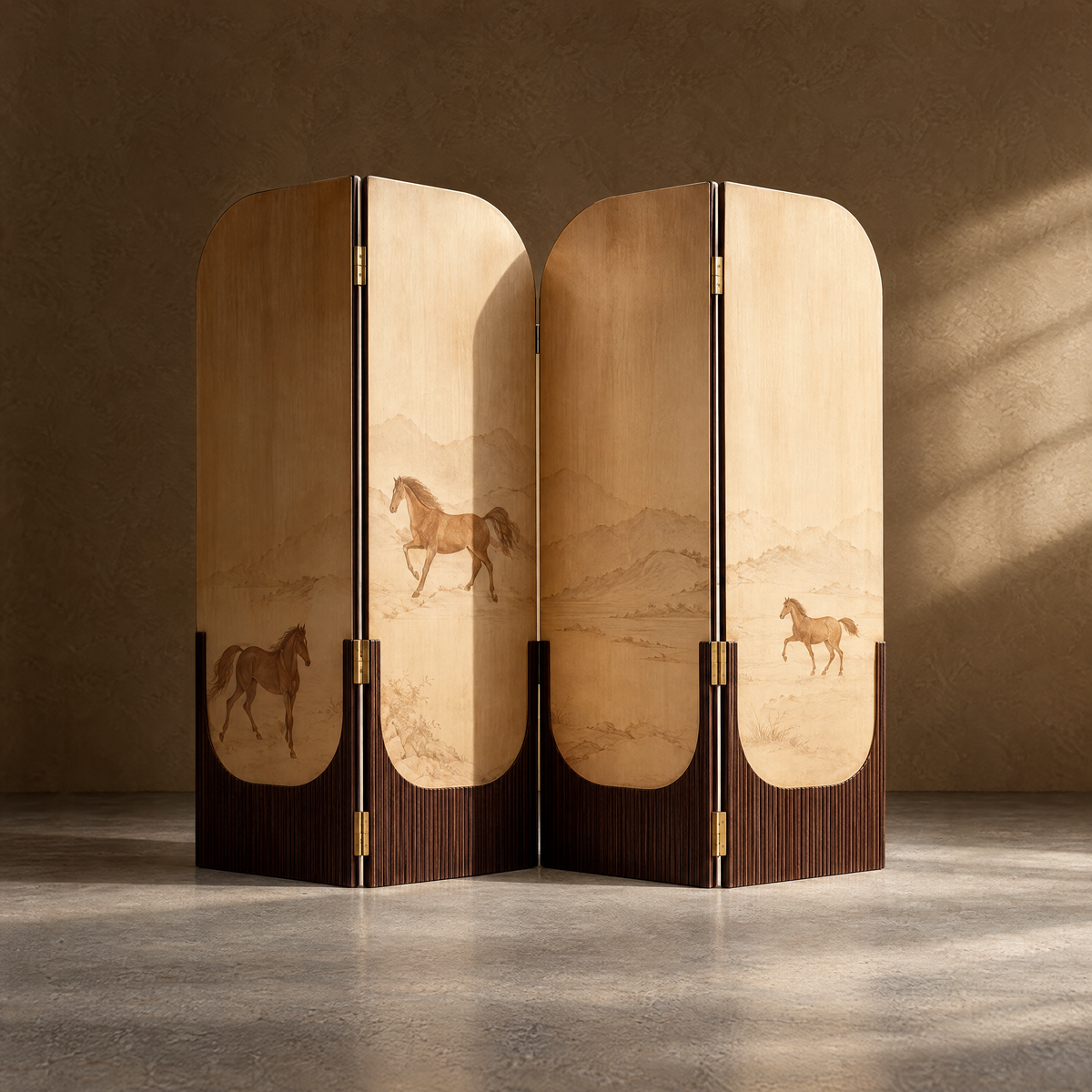 Equestrian landscape folding screen, full product view