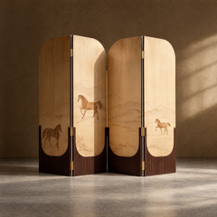 Equestrian landscape folding screen, full product view