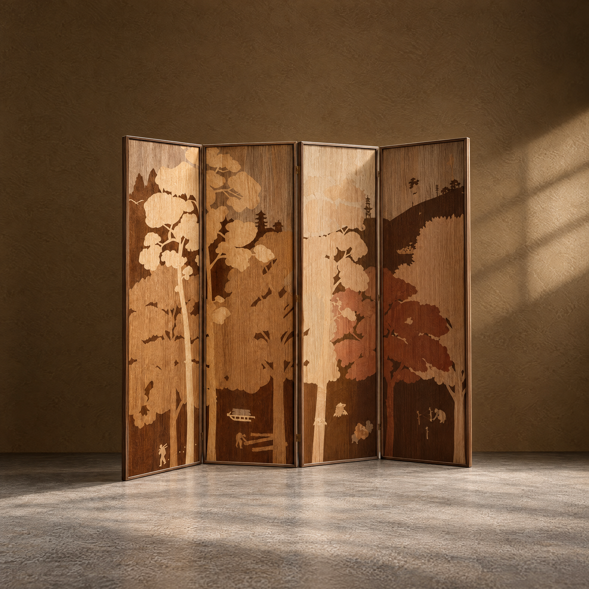 Sylvan Screen - Wood Veneer Landscape Marquetry Screen