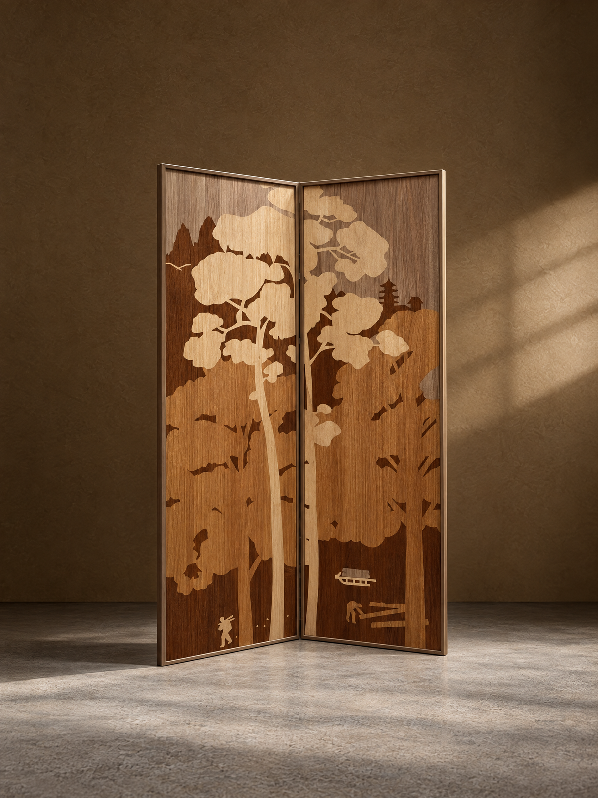 Sylvan Screen - Wood Veneer Landscape Marquetry Screen