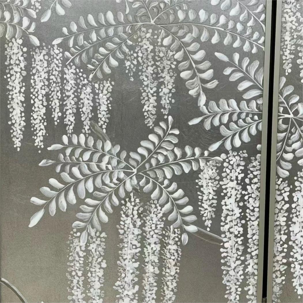 Argent Bloom Screen - Silver-Leaf Hand-Painted Wisteria Screen