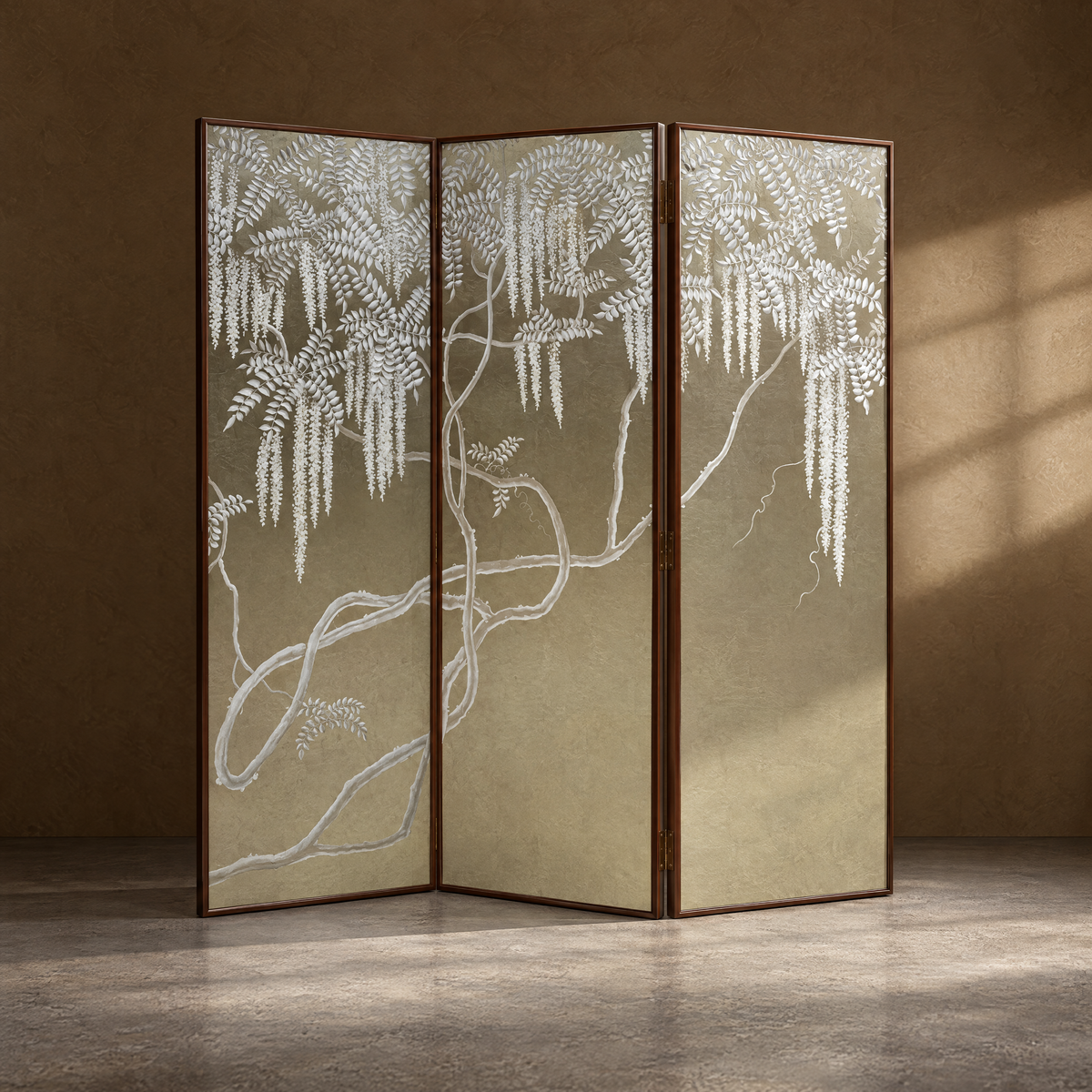 Argent Bloom Screen - Silver-Leaf Hand-Painted Wisteria Screen