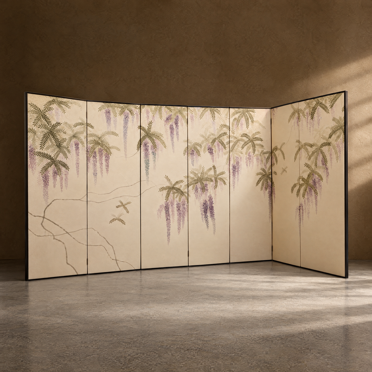 Arbor Song Screen - Wisteria and Bird Textile Screen
