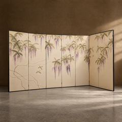 Arbor Song Screen - Wisteria and Bird Textile Screen