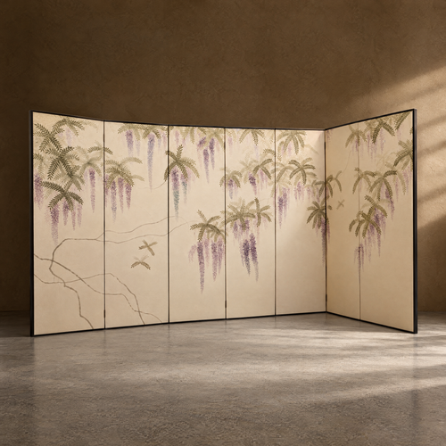 Arbor Song Screen - Wisteria and Bird Textile Screen