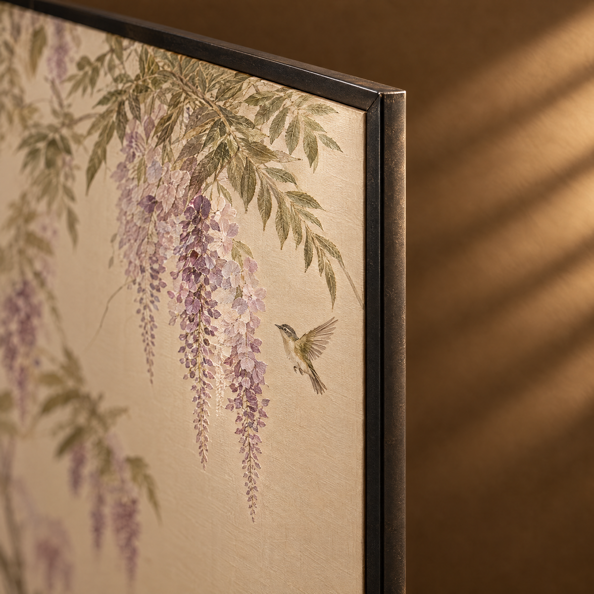 Arbor Song Screen - Wisteria and Bird Textile Screen